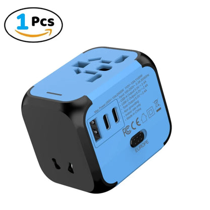 Universal Travel Adapter | EU UK USA Plug Converter with USB-C Charger