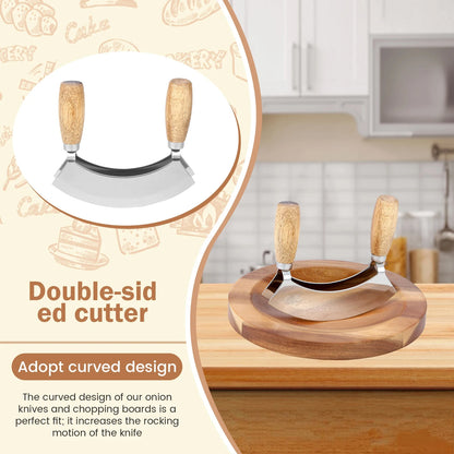 Kitchen pizza knife Stainless steel rocker chopper Slicer cutter Bending double blade salad vegetable meat chopper Kitchen tool