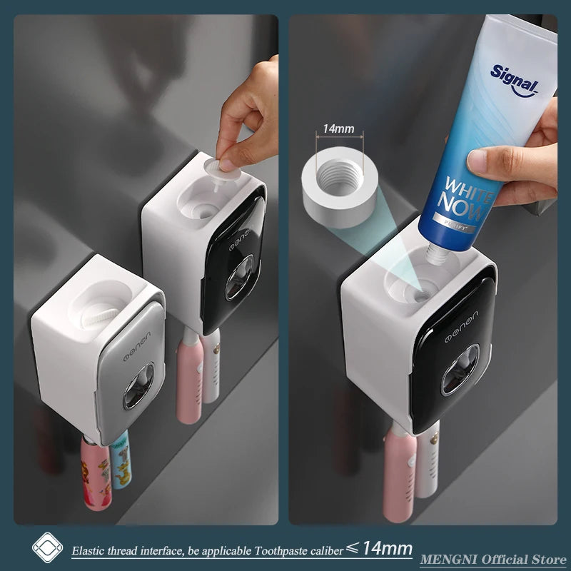 Automatic Toothpaste Dispenser Wall-Mounted Bathroom Toothpaste Squeezer Punch-Free Toothbrush Holder Rack Bathroom Acces
