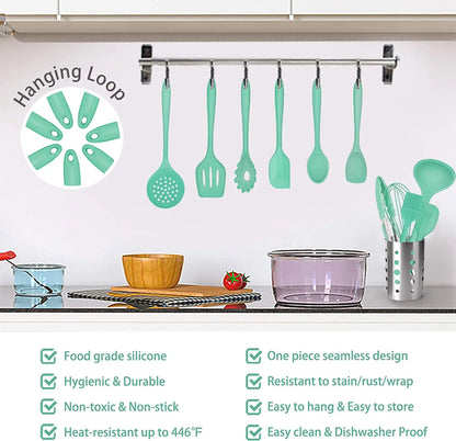 Silicone cooking utensil set Kitchen Utensils Set Cooking Tool Set Kitchenware Set  Skimmer Slotted Turner Slotted spoon Laddle