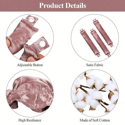 3-Piece Satin Heatless Curling Rod Set – Soft Overnight Curling Headband with Hair Caps for Long Hair