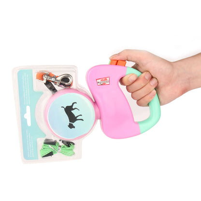 Dual Dog Retractable Leash for 2 Dogs – 10ft Auto-Untangle Reflective Leads, 50lbs Per Dog, Color-Coded Control