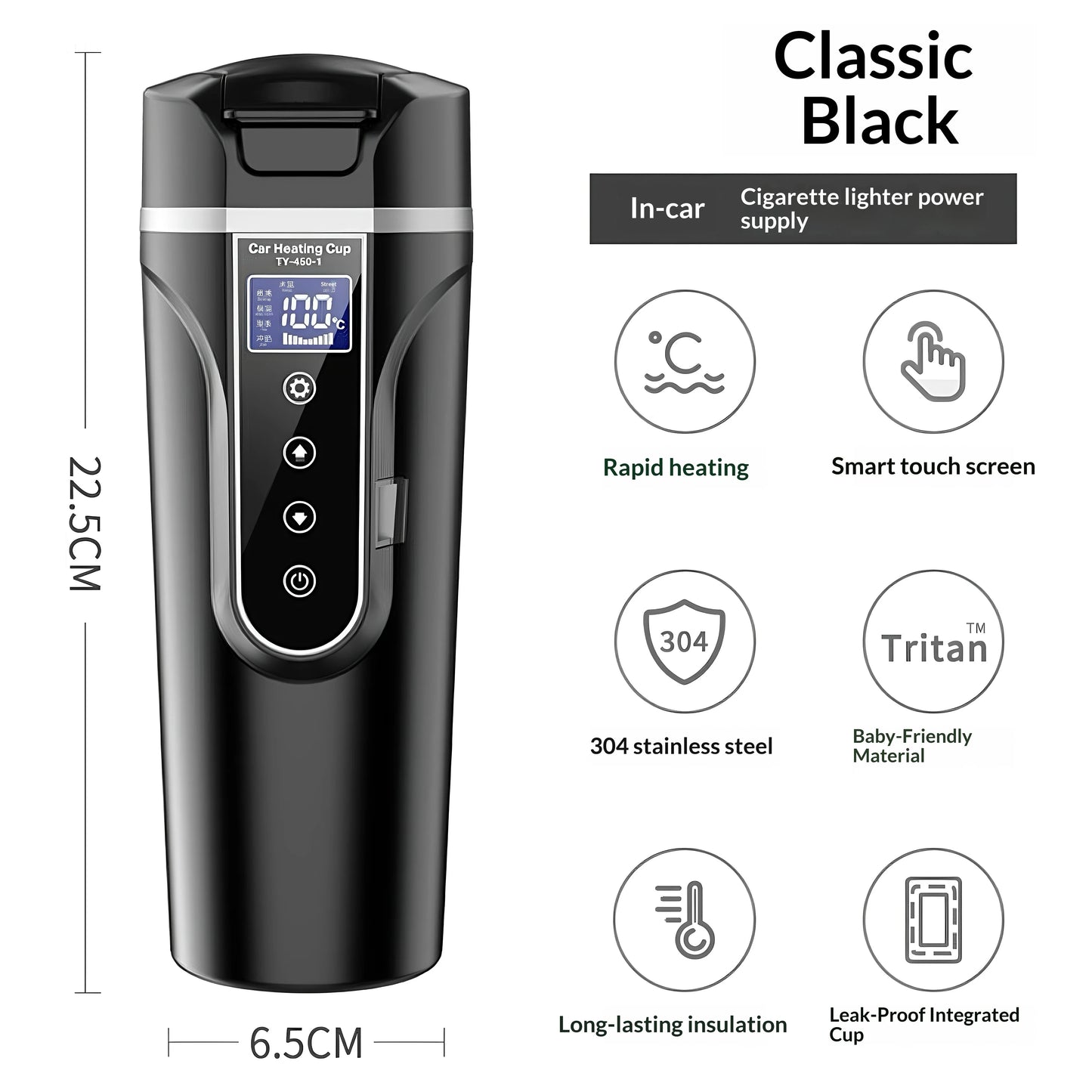 450ML 12V/24V Car Kettle – 304 Stainless Steel Quick Heating Travel Mug