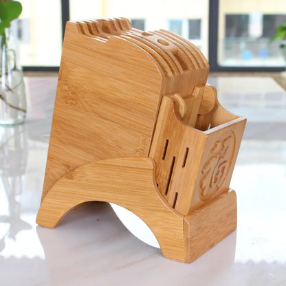 Knife Shelf Wood Kitchen Knife Holder Multifunctional Storage Rack Tool Holder Bamboo Knife Block Stand Kitchen Accessories