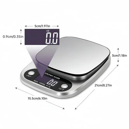 Digital Kitchen Scale 10kg/1g – Stainless Steel LCD Electronic Food Scale for Baking, Coffee & Jewelry
