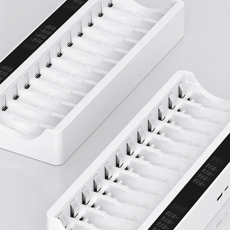 12-Slot AA/AAA Battery Charger – 1.2V Smart Fast Charge & Discharge LCD Recharger for Ni-MH Batteries