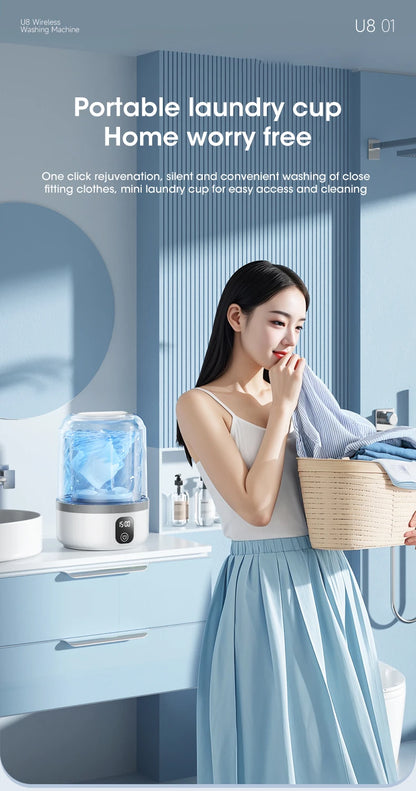 Wireless Underwear Washing Machine 1.5L – Portable Rechargeable Socks Cleaner with Blue Light