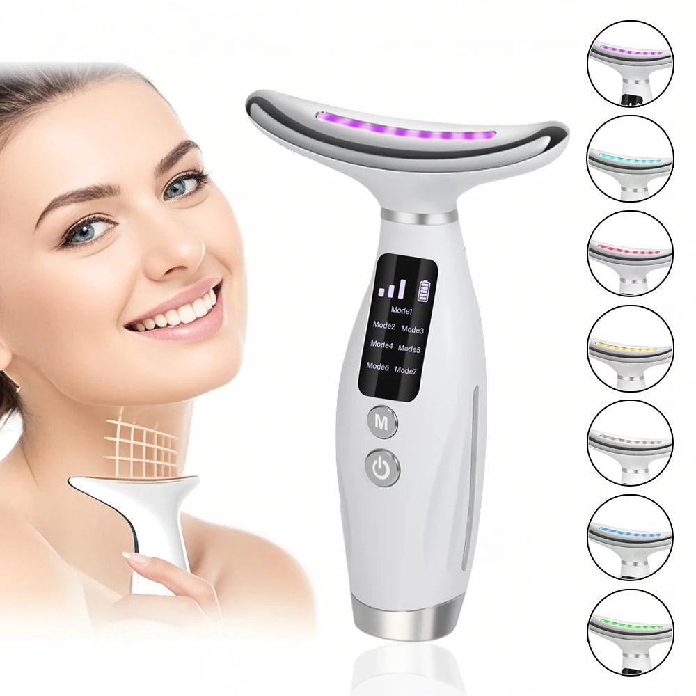 7 Color Facial Neck Massager EMS Micro-current Neck Face Beauty Device for Enhanced Face Neck and Shoulder Care with Vibrating