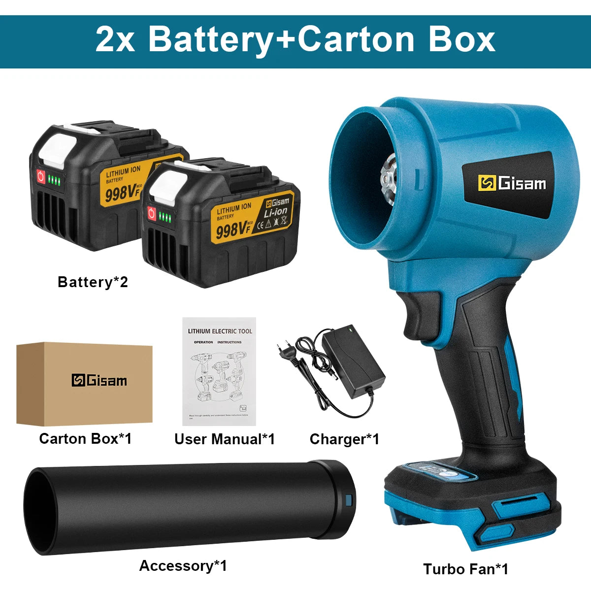 Gisam 300000RPM Brushless Electric Turbo Blower Jet Fan – 400m/s Handheld Air Blower for Dust Cleaning & Leaf Blowing, Compatible with Makita 18V Battery