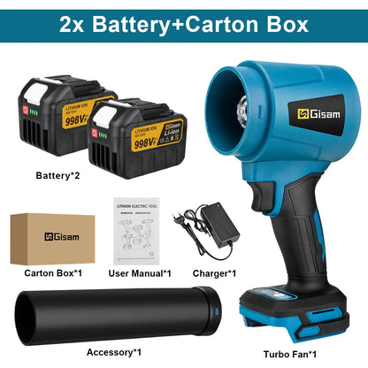 Gisam 300000RPM Brushless Electric Turbo Blower Jet Fan – 400m/s Handheld Air Blower for Dust Cleaning & Leaf Blowing, Compatible with Makita 18V Battery