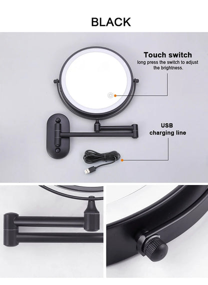 8 inch Makeup Mirror Chrome 3x/5x/7x/10x Magnifying Double Side USB Charging Bathroom 3 color light Smart Cosmetic Mirrors