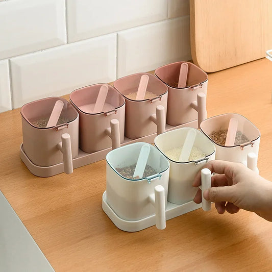 Kitchen Condiment Container with Spoons, Spice Shaker, Seasoning Organizer, Pepper and Salt Jars Cruet