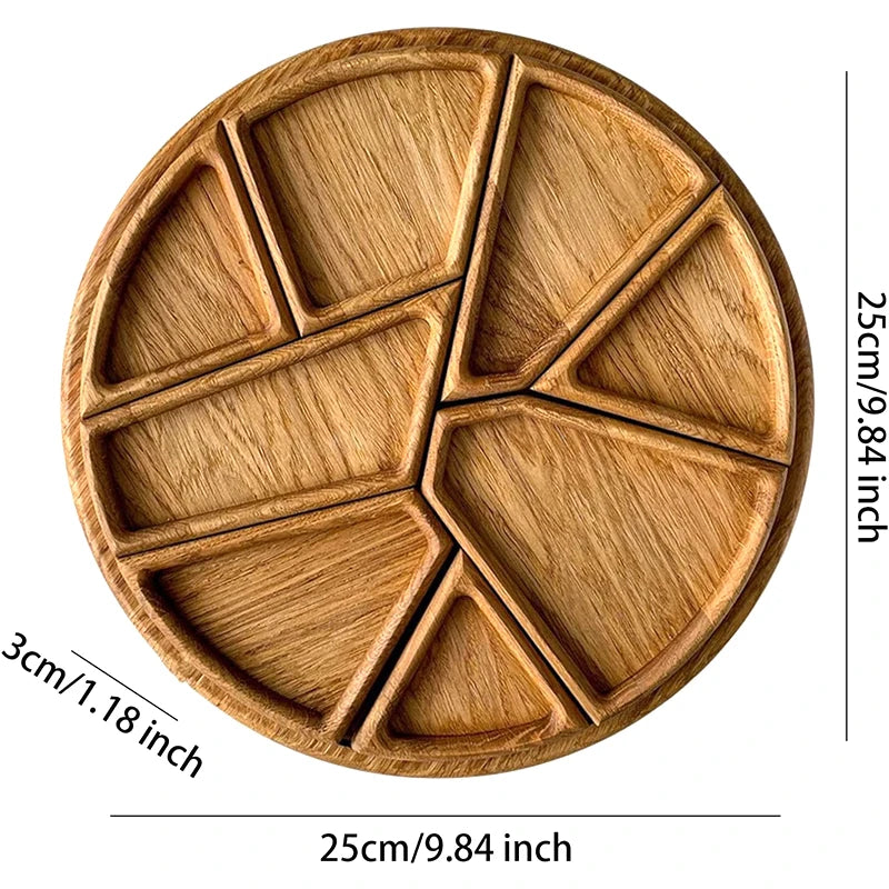 Round Divided Wooden Serving Tray – Snack, Fruit, Candy & Appetizer Platter