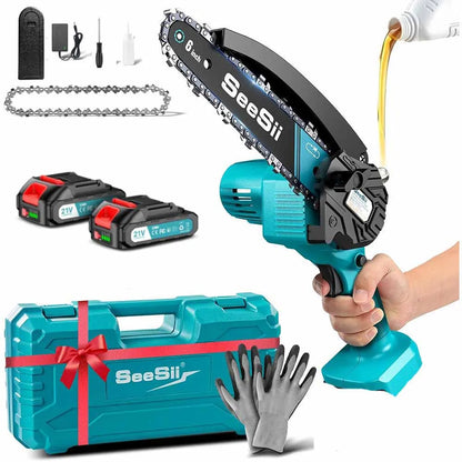 SEESII 6″ Cordless Mini Chainsaw – 15.2cm Rechargeable Electric Pruning Saw, Compatible with Makita 18V Battery