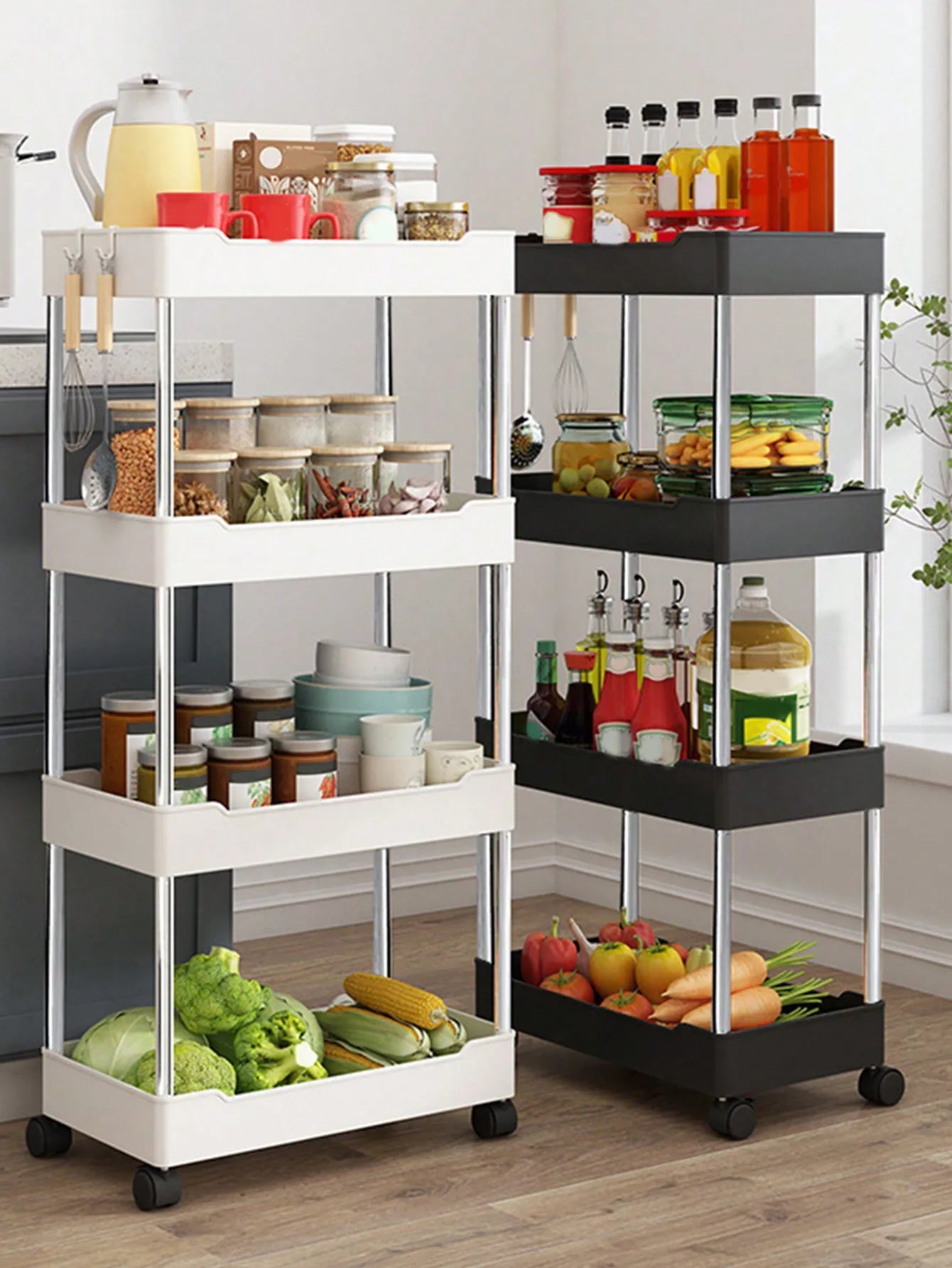 1pcs 3/4-Tier Rolling Utility Cart – Slim Movable Storage Rack & Organizer Shelf for Kitchen, Bathroom, Living Room