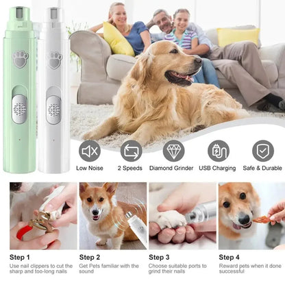 Electric Dog Nail Grinder & Pet Nail Clipper – USB Rechargeable Painless Nail Trimmer with Polisher Wheel for Small & Large Pets