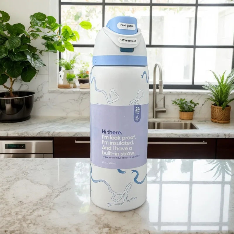 32oz Stainless Steel Vacuum Insulated Sports Water Bottle – Portable Handle & Straw for Outdoor Activities