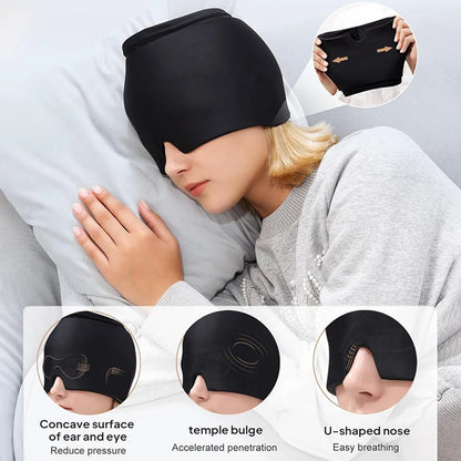 Gel Ice Migraine Relief Cap – Cold Compress Therapy Head Wrap & Eye Mask for Headache and Pressure Pain Relief