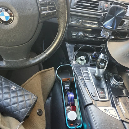 LED Car Seat Gap Organizer with 2 USB Chargers | Storage Box & Cup Holder