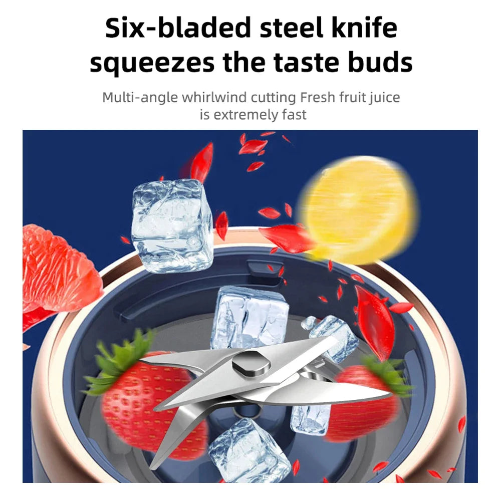 Portable Electric Juicer Cup with 6 Blades – USB Rechargeable Personal Blender for Travel & Smoothies