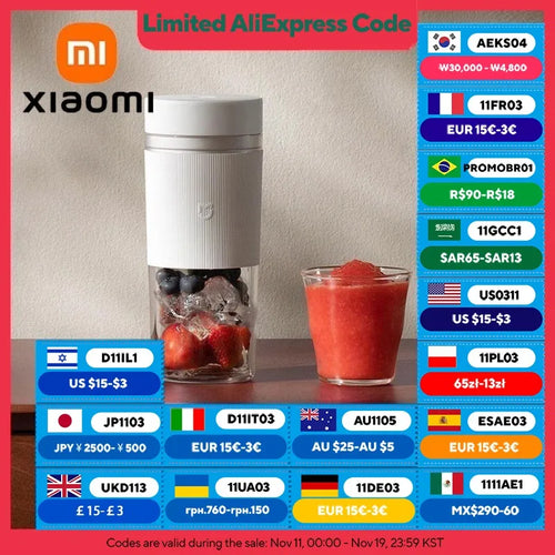 XIAOMI MIJIA Portable Blender – 300ML PCTG Cup, 19500 RPM Quick Juicer & Mixer Machine