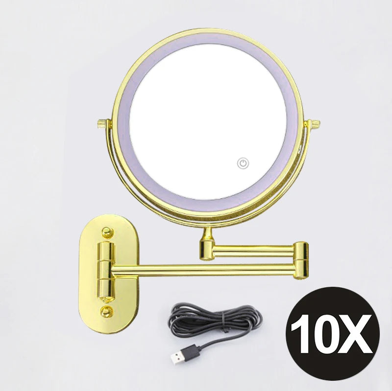 8 inch Makeup Mirror Chrome 3x/5x/7x/10x Magnifying Double Side USB Charging Bathroom 3 color light Smart Cosmetic Mirrors