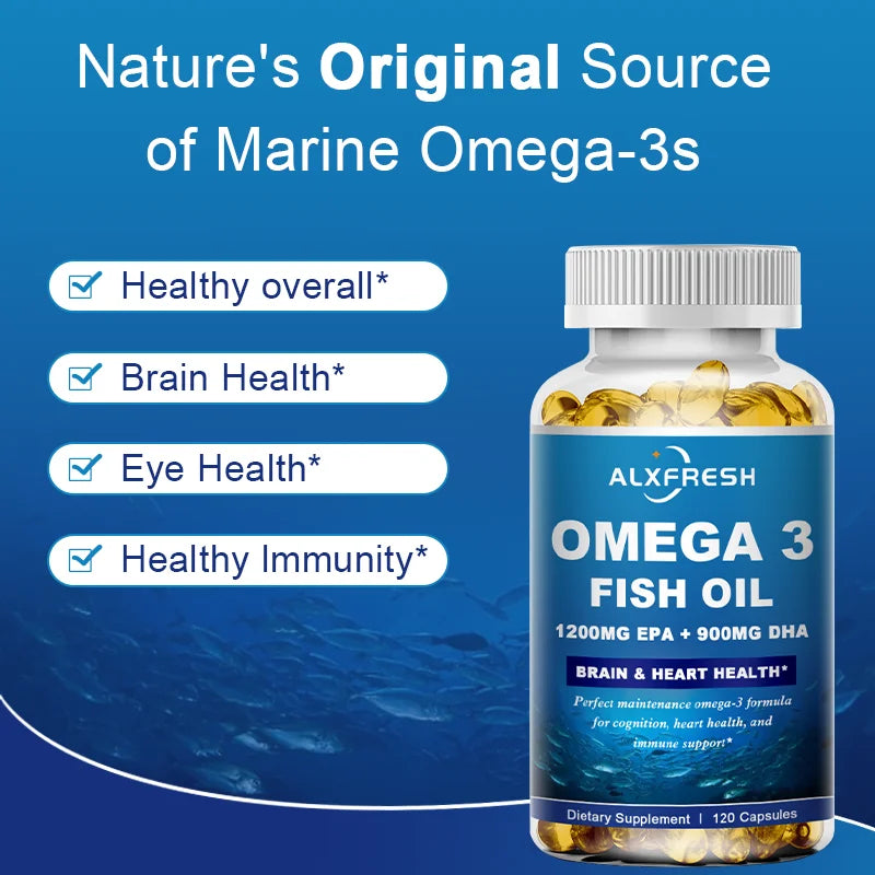 Omega-3 Fish Oil Softgels – 3600mg with High EPA 1300mg & DHA 900mg, Non-GMO, Gluten-Free