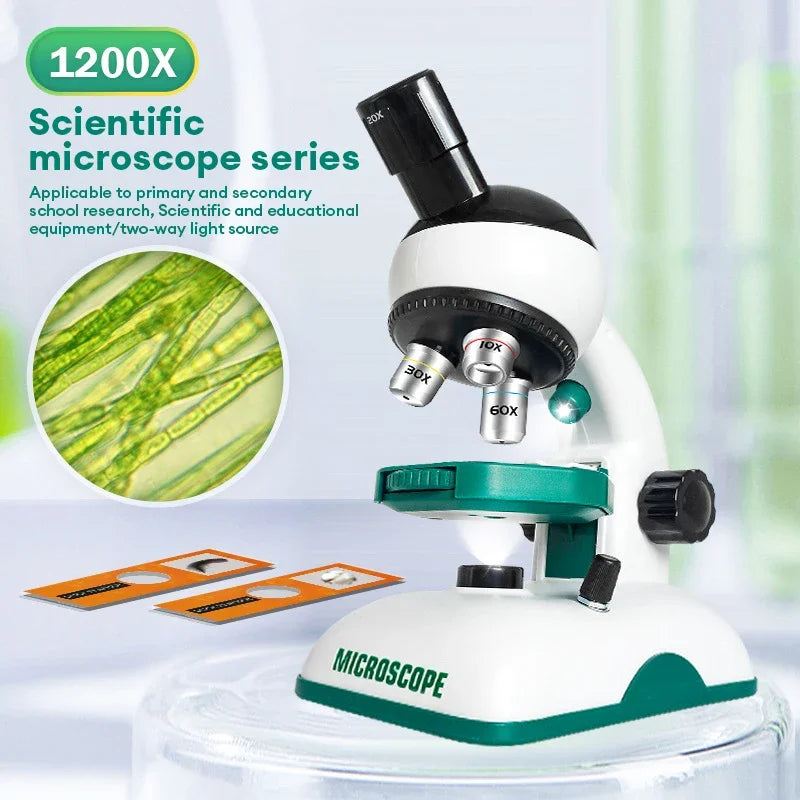 Kids Microscope Science Kit 200X 600X 1200X | LED Biological Experiment Lab with Slides