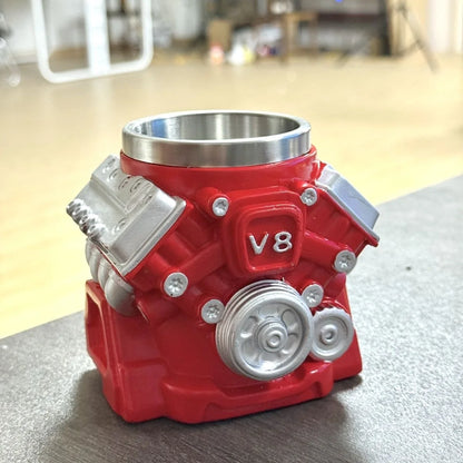 Stainless Steel V8 Engine Coffee Mug – Funny Car Engine Design Tea & Cocktail Cup for Car Enthusiasts