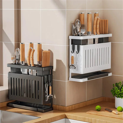 Stainless Steel Kitchen Storage Knife Rack Wallmounted Multifunctional Knife Rack Chef Accessories Home Items Hooks Storage Rack