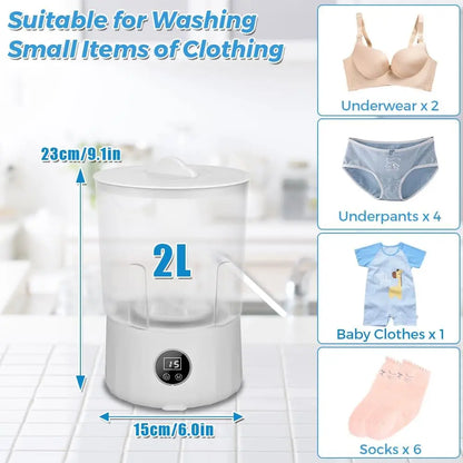 Portable Rechargeable Mini Washing Machine – 2L Dual Bucket, 3 Modes for Travel & Dorm