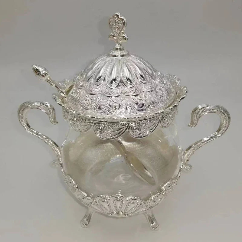 Kitchen Supplies Seasoning Jar Glass Alloy Coffee Sugar Bowl with Spoon Spice Box  Salt and Pepper Set  Seasoning Organizer