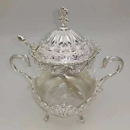 Kitchen Supplies Seasoning Jar Glass Alloy Coffee Sugar Bowl with Spoon Spice Box  Salt and Pepper Set  Seasoning Organizer