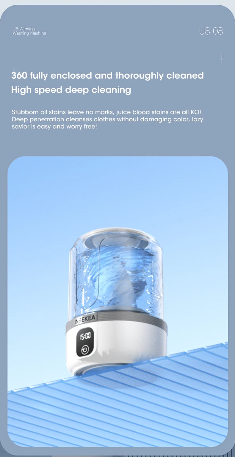 Wireless Underwear Washing Machine 1.5L – Portable Rechargeable Socks Cleaner with Blue Light