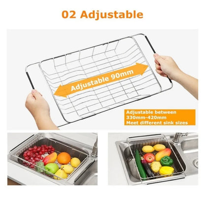 Kitchen Storage Organizer Drying Rack Sink Tray For Plates Bowl Cup Shelf Basket Adjustable Stainless Steel Dish Rack Drainer