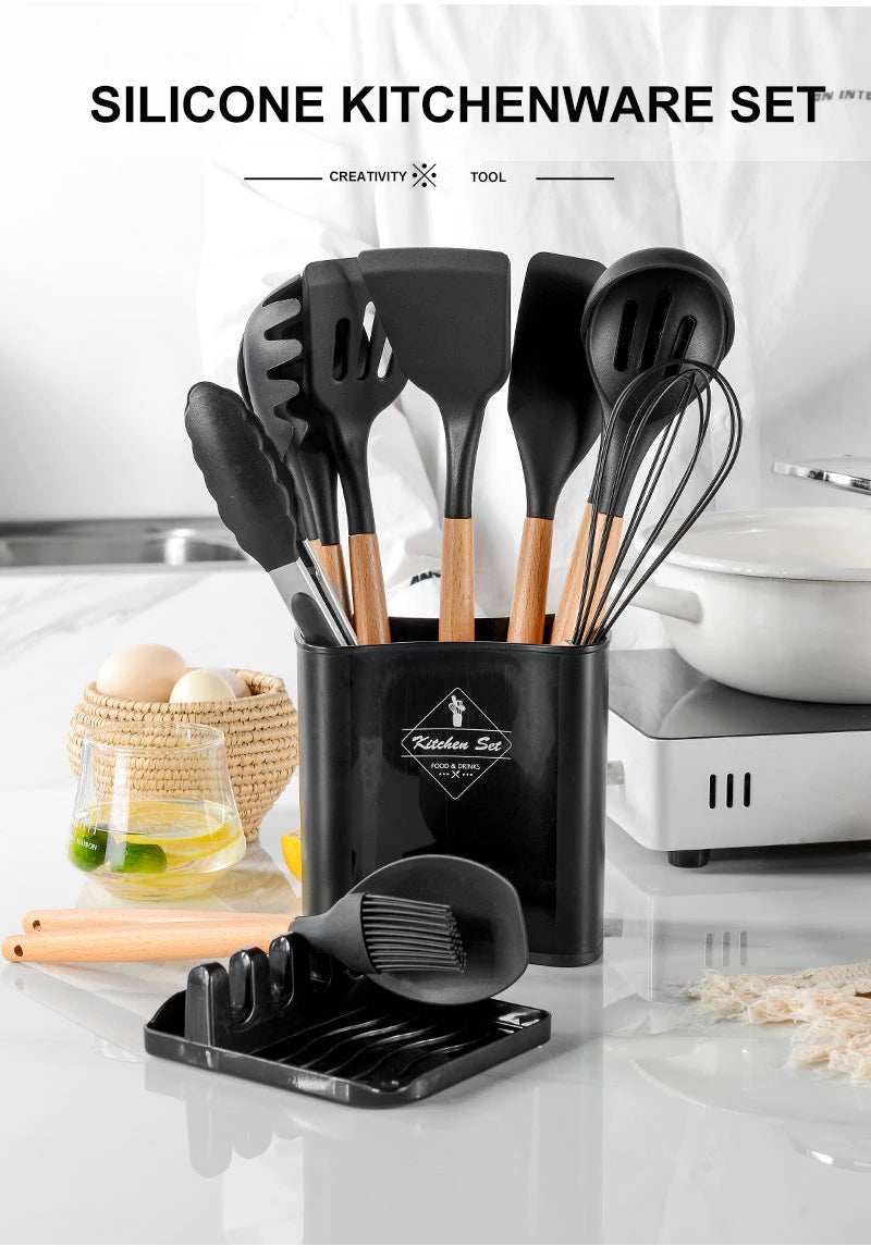 Silicone Kitchen Utensil Set BPA Free Kitchen Cooking Baking Tools Set Kitchen Accessories Gadgets Kitchenware With Container N.