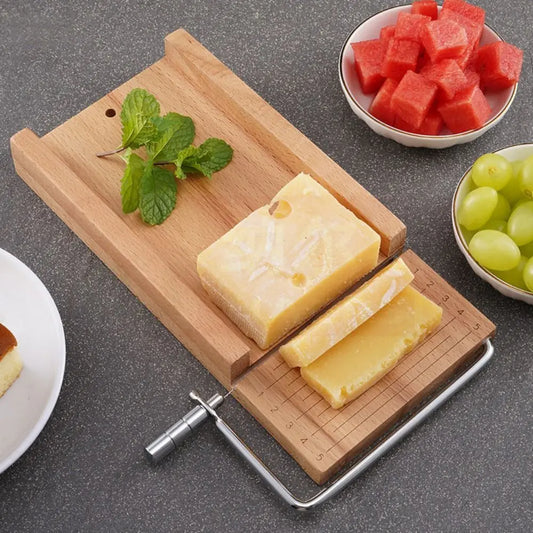 Kitchen Gadgets Wood Cheese Slicer Stainless Steel Wire with Scale Ham Slicer Handmade Cheese Cutter Butter