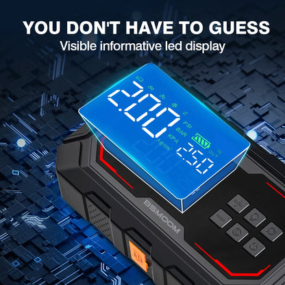 Portable Car Jump Starter with Air Compressor - 150PSI Tire Inflator, 2000A Peak Power Bank & Emergency Light