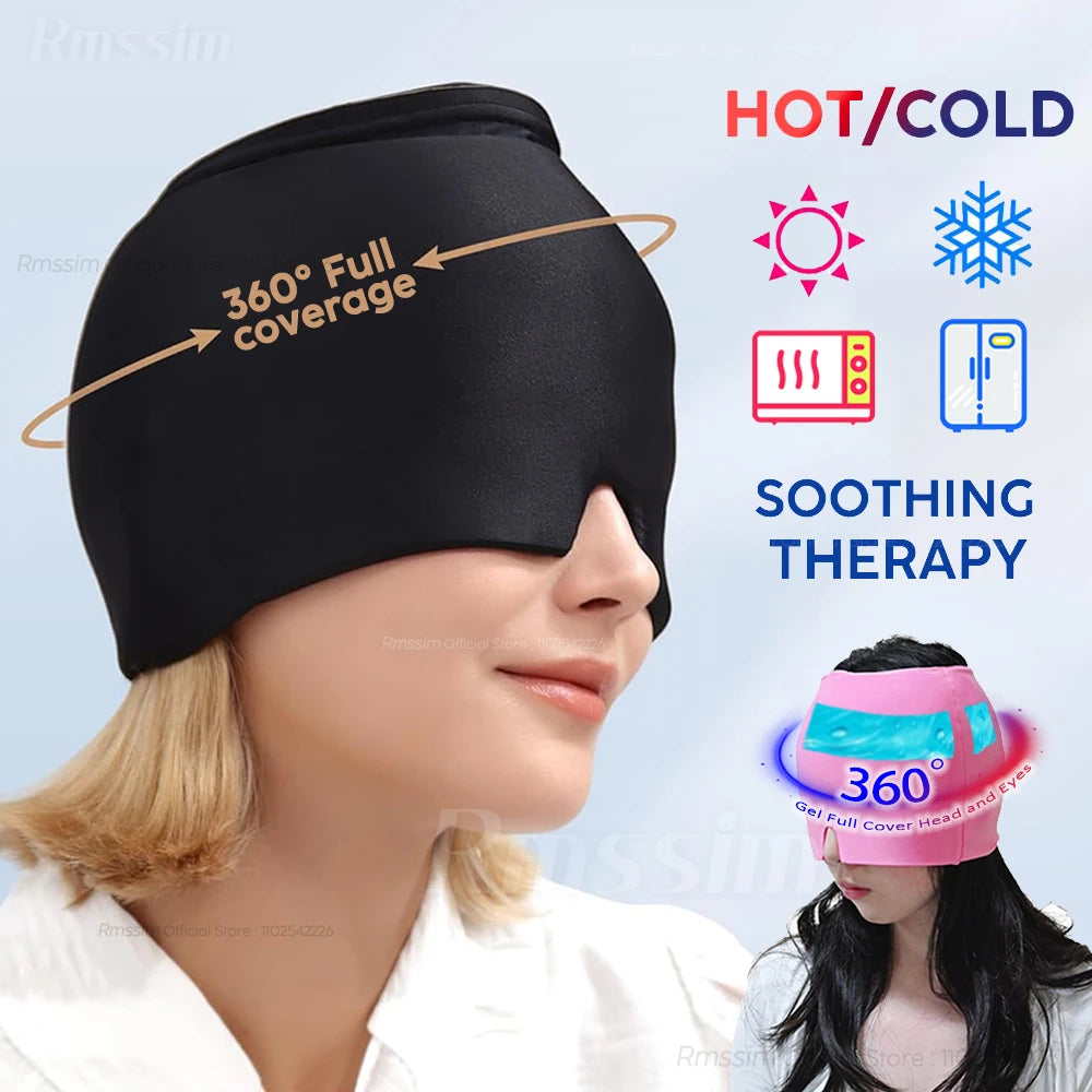 Gel Ice Migraine Relief Cap – Cold Compress Therapy Head Wrap & Eye Mask for Headache and Pressure Pain Relief