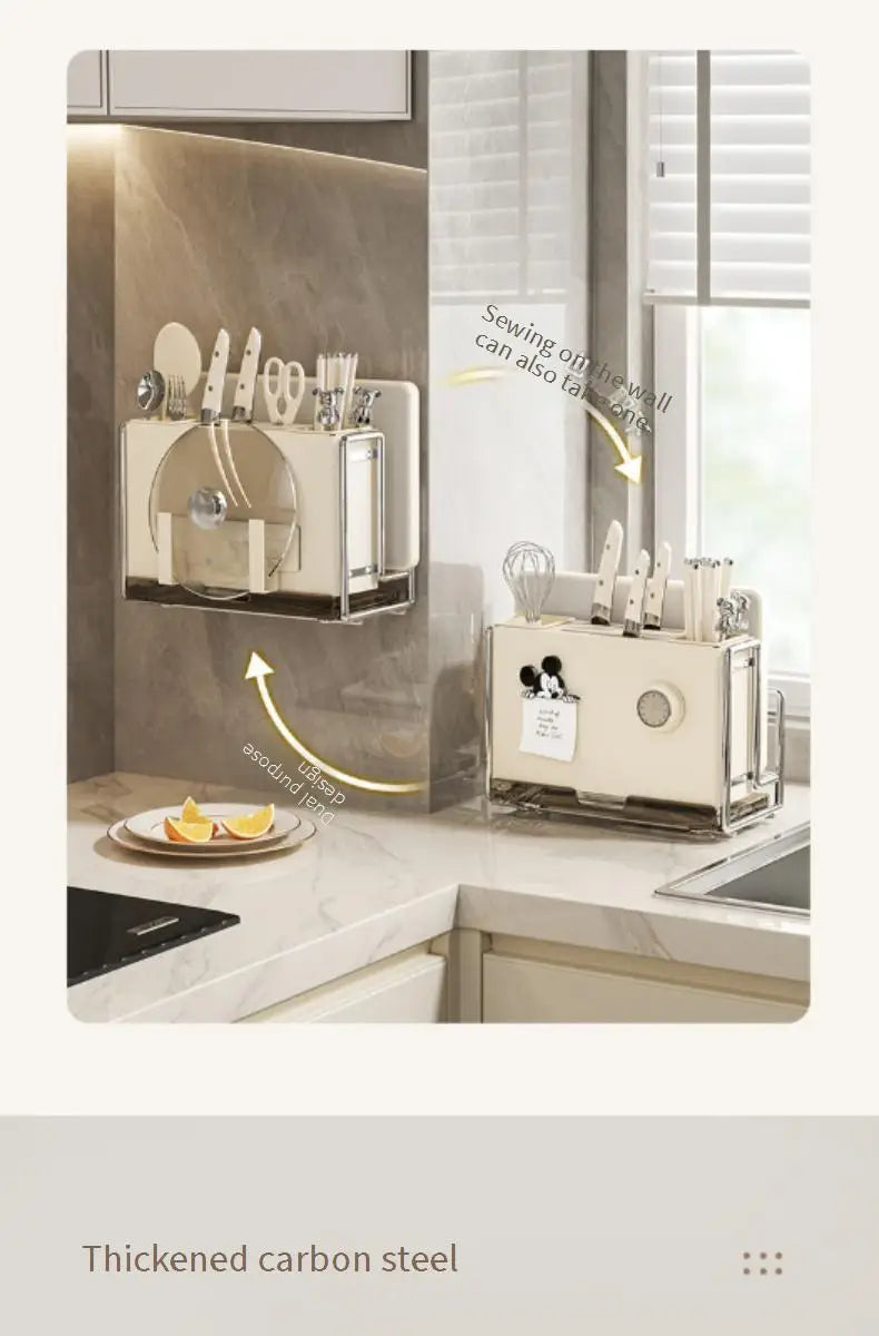 Magnetic Knife Holder and Cutting Board Combo Stainless Steel Knife Storage Rack Kitchen Knife Holder CreaminsMultifunctional