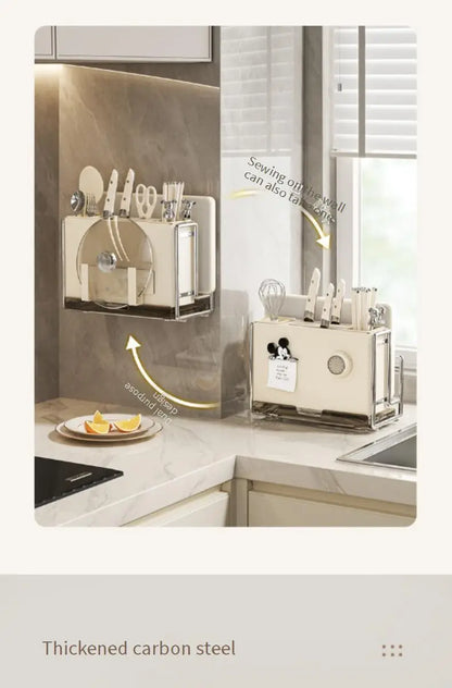 Magnetic Knife Holder and Cutting Board Combo Stainless Steel Knife Storage Rack Kitchen Knife Holder CreaminsMultifunctional