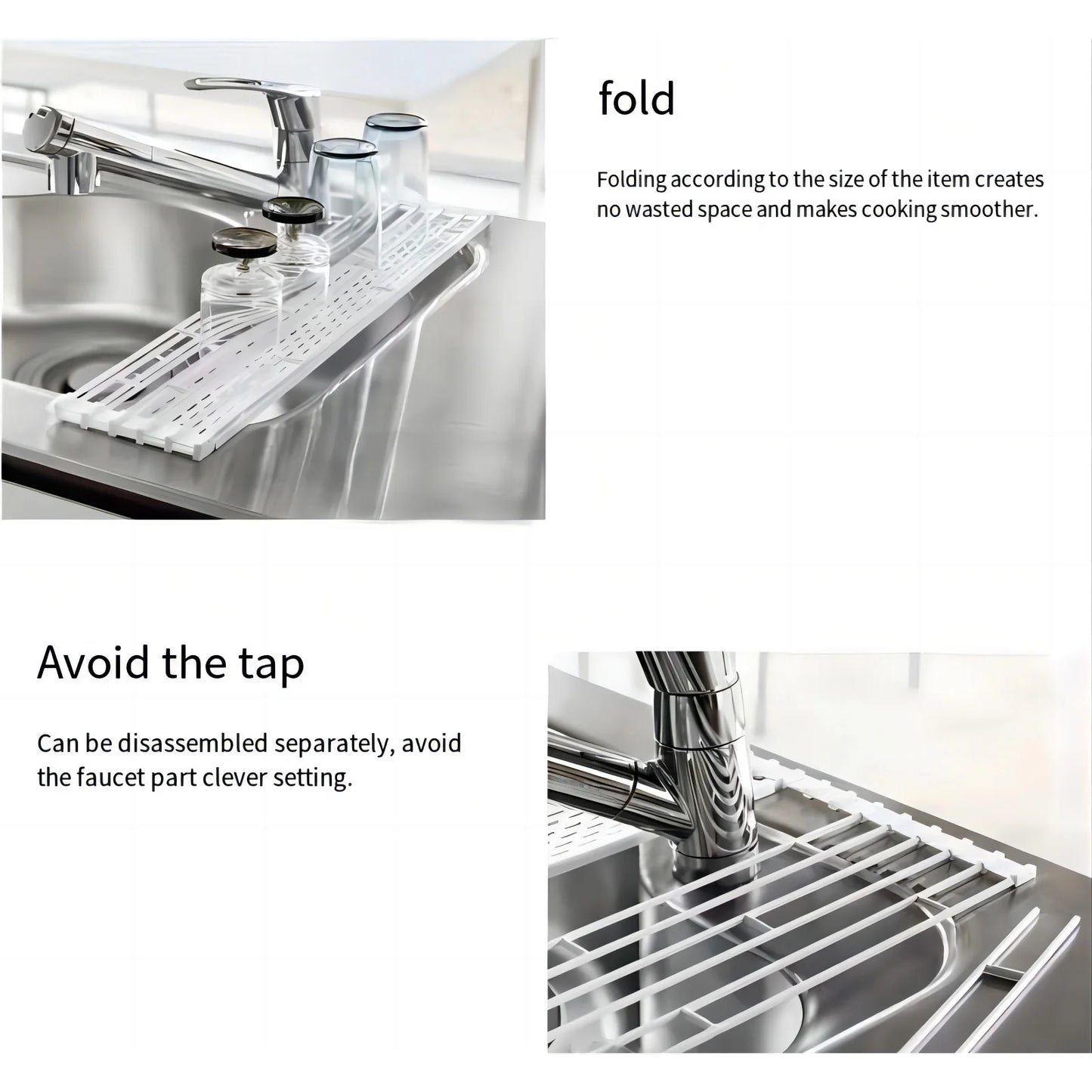 Kitchen Sink Dish Drain Rack Foldableing Roller Blind Flat Drain Storage Rack Spoon Chopsticks Tableware Leaking Storage Rack Large and Small