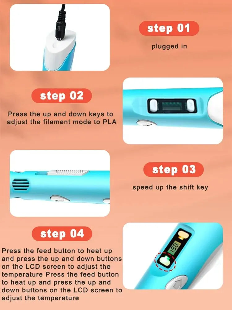 3D Printing Pen with 9M PLA Filament – High-Temperature 3D Drawing & Graffiti Tool for Kids, Creative Toy Gift