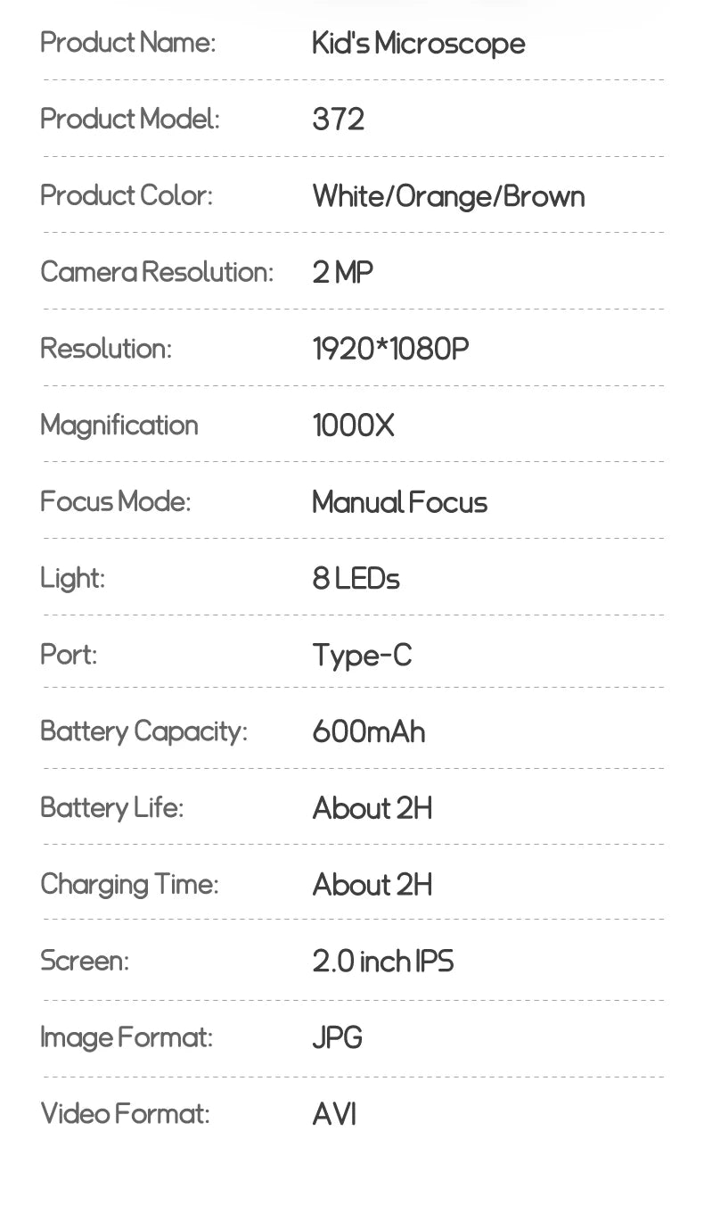 Kids Microscope 1000x Magnification 200MP With LED Light – Educational Science Toy for Children, Photo & Video Function