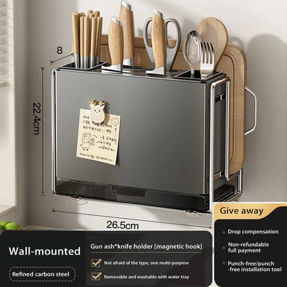 Kitchen Knife Rack Wall-mount Cutting Board Storage Racks Household Multifunctional Countertop Chopping Board Storage Rack