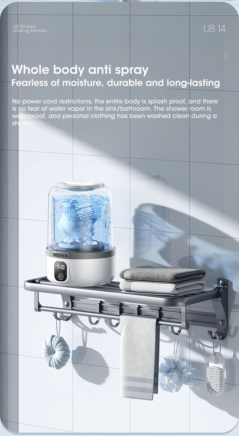 Wireless Underwear Washing Machine 1.5L – Portable Rechargeable Socks Cleaner with Blue Light