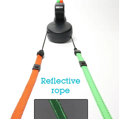 Dual Dog Retractable Leash for 2 Dogs – 10ft Auto-Untangle Reflective Leads, 50lbs Per Dog, Color-Coded Control