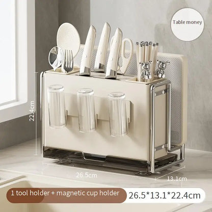 Magnetic Knife Holder and Cutting Board Combo Stainless Steel Knife Storage Rack Kitchen Knife Holder CreaminsMultifunctional