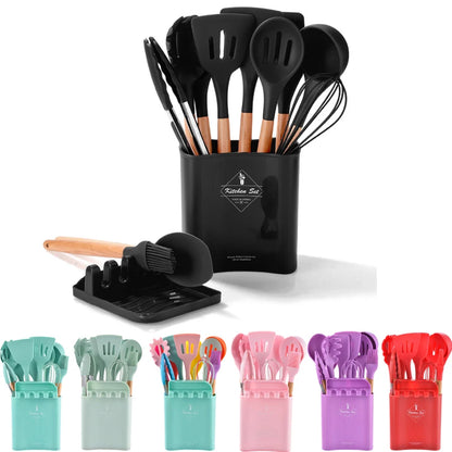 Silicone Kitchen Utensil Set BPA Free Kitchen Cooking Baking Tools Set Kitchen Accessories Gadgets Kitchenware With Container N.