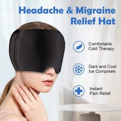 Gel Ice Migraine Relief Cap – Cold Compress Therapy Head Wrap & Eye Mask for Headache and Pressure Pain Relief